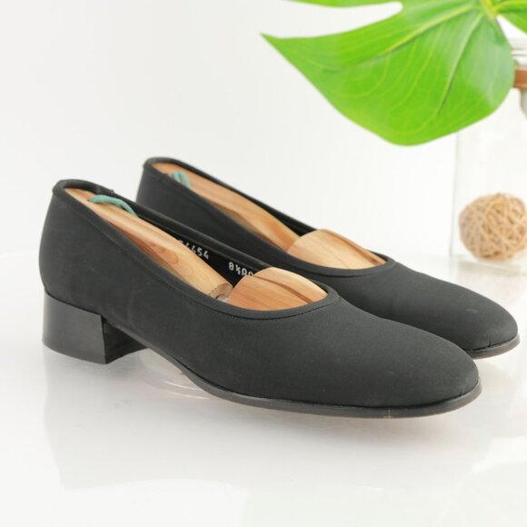 VTG Cole Haan Womens Lofer Size 8.5 NARROW Black Satin Low Heel Shoe Italy - Picture 12 of 12